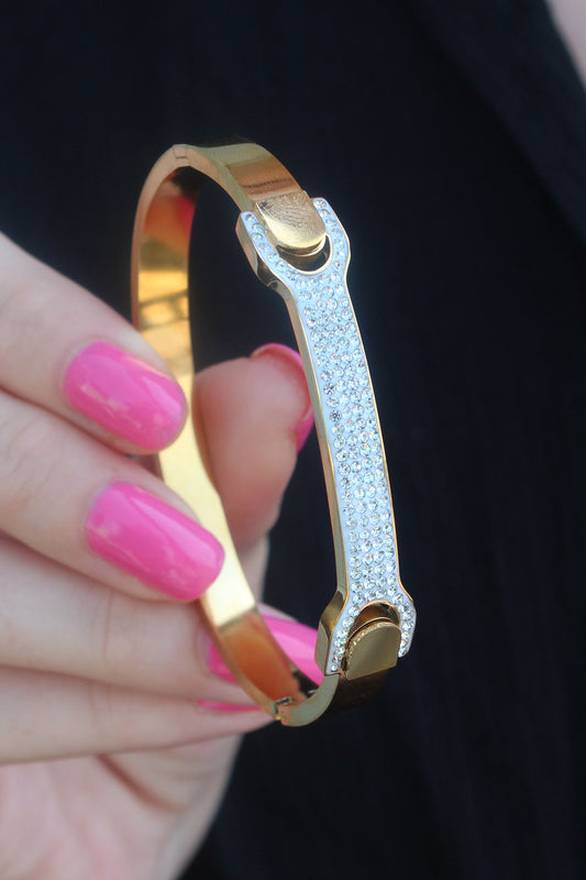 316L Steel Gold Color Zircon Stone Women's Handcuffs