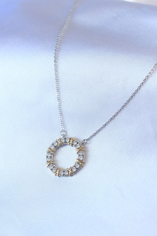 316L Steel Silver Color Zircon Stone Gold Detail Xoxo Women's Necklace
