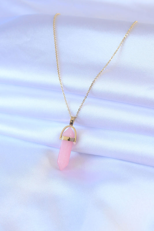 316L Steel Gold Color Crystal Pink Stone Model Women's Necklace