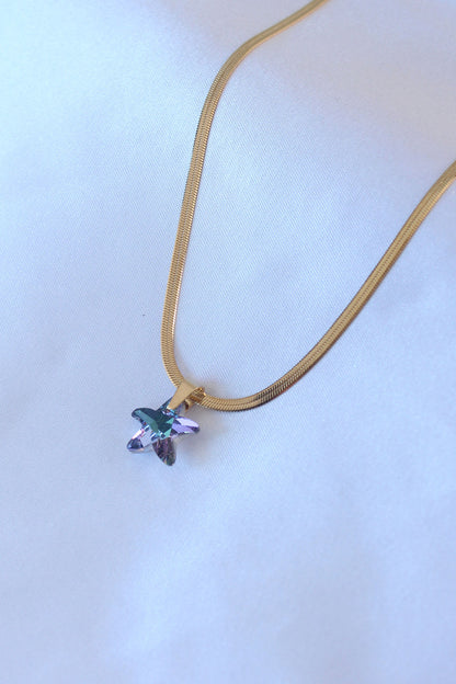 316L Steel Gold Color Italian Chain Model Crystal Sea Star Model Women's Necklace