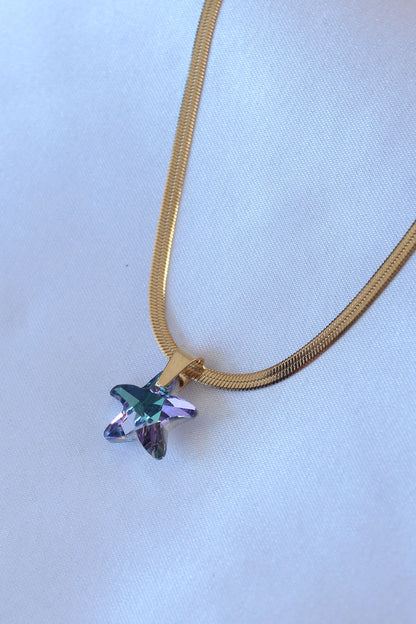 316L Steel Gold Color Italian Chain Model Crystal Sea Star Model Women's Necklace