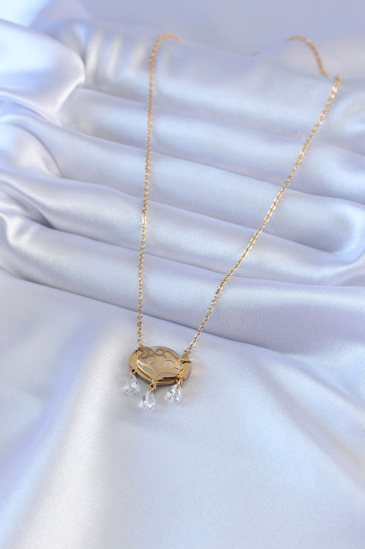 316L Steel Gold Color Lotus Model Zircon Stone Women's Necklace