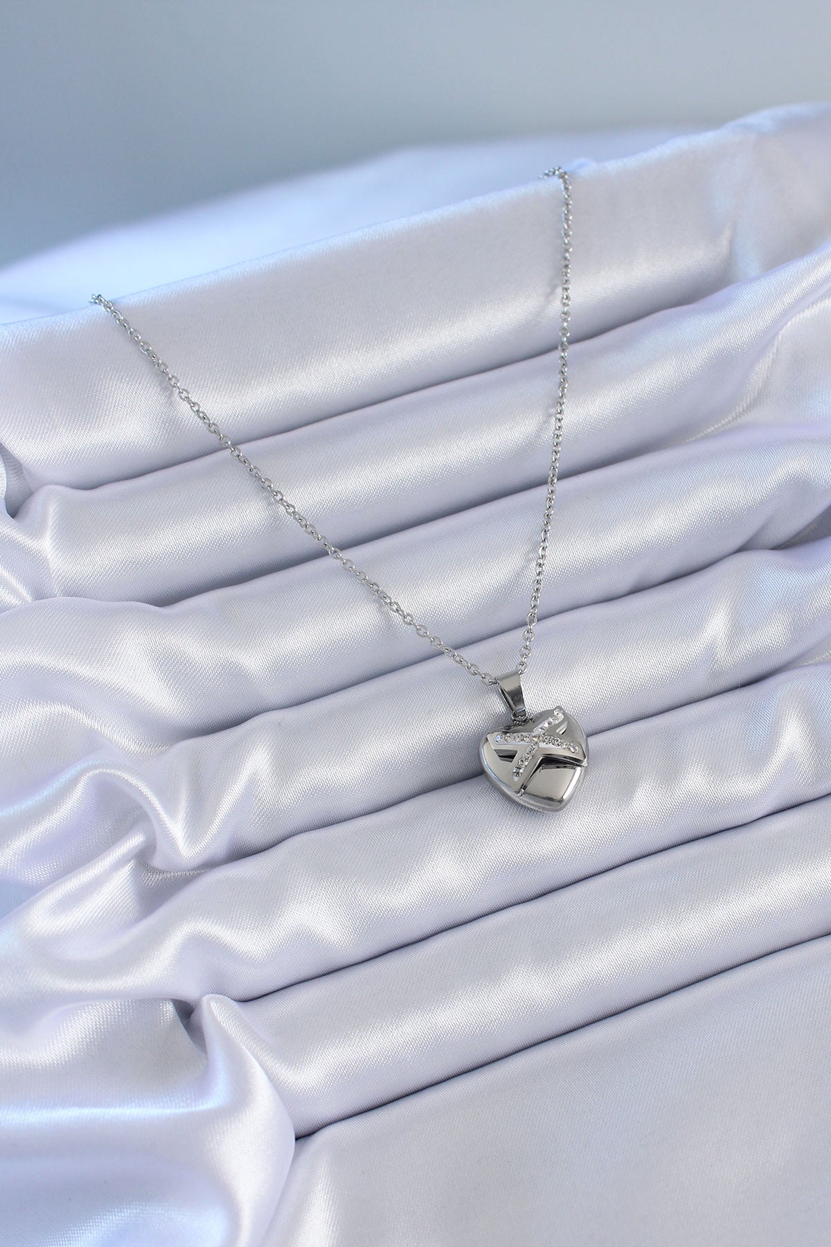 316L Steel Silver Color Zircon Stone Heart Model Women's Necklace