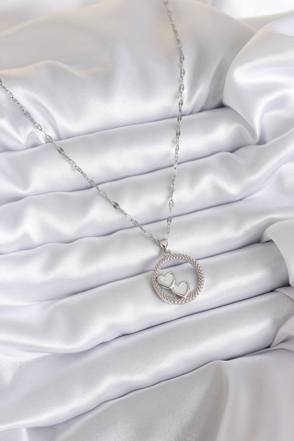 316L Steel Chain Silver Color Embroidery Detail Ring Heart Model Women's Necklace