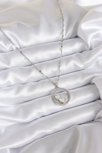 316L Steel Chain Silver Color Embroidery Detail Ring Heart Model Women's Necklace