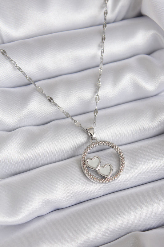 316L Steel Chain Silver Color Embroidery Detail Ring Heart Model Women's Necklace