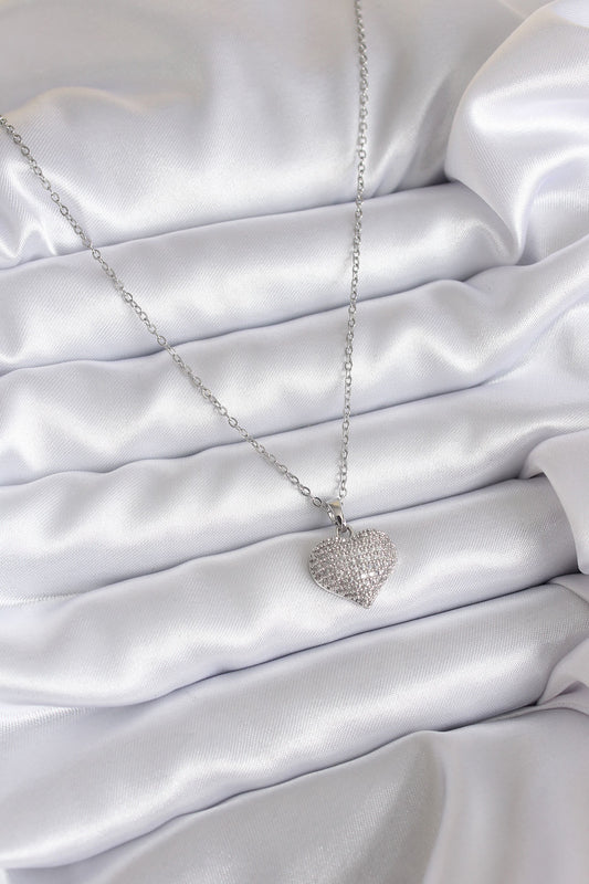 316L Steel Chain Silver Color Zircon Stone Detail Heart Model Women's Necklace