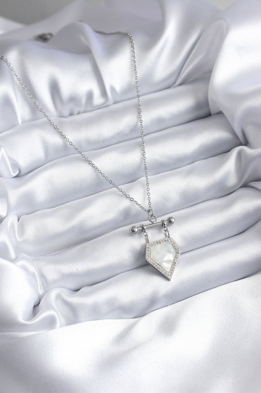 316L Steel Silver Color Zircon Stone Detail Women's Necklace