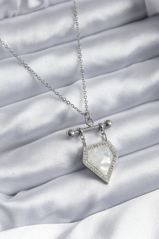 316L Steel Silver Color Zircon Stone Detail Women's Necklace