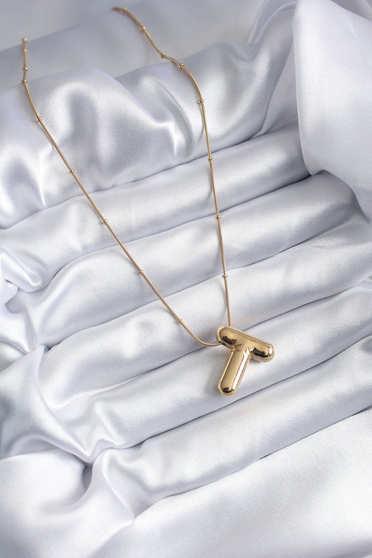 316L Steel Gold Color Bubble "T" Letter Model Women's Necklace
