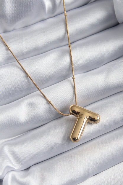316L Çelik Gold Renk Bubble "T" Harf Model Kadın Kolye