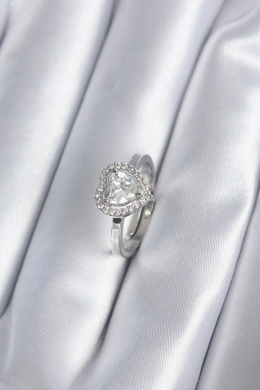 Brass Silver Color Zircon Stone Heart Charm Model Women's Ring
