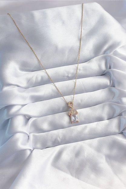 316L Steel Chain Gold Color Zircon Stone Crown Model Women's Necklace