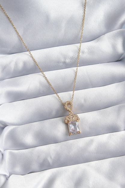 316L Steel Chain Gold Color Zircon Stone Crown Model Women's Necklace