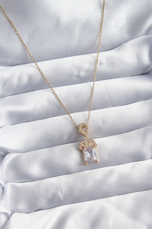 316L Steel Chain Gold Color Zircon Stone Crown Model Women's Necklace