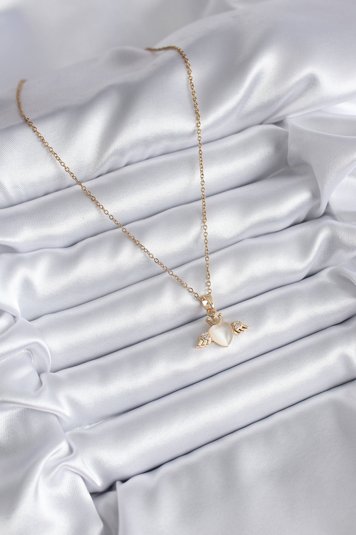 316L Steel Gold Color Winged Heart Model Zircon Stone Women's Necklace