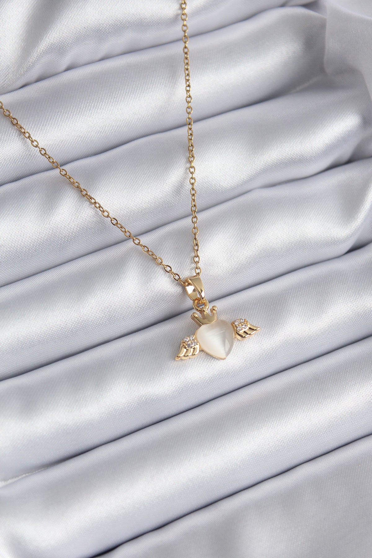 316L Steel Gold Color Winged Heart Model Zircon Stone Women's Necklace