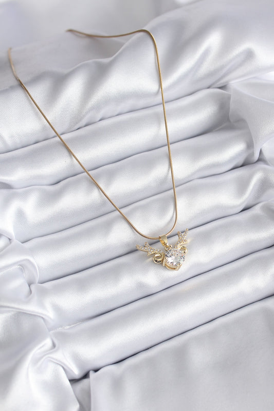 316L Steel Gold Color Zircon Stone Horn Model Women's Necklace