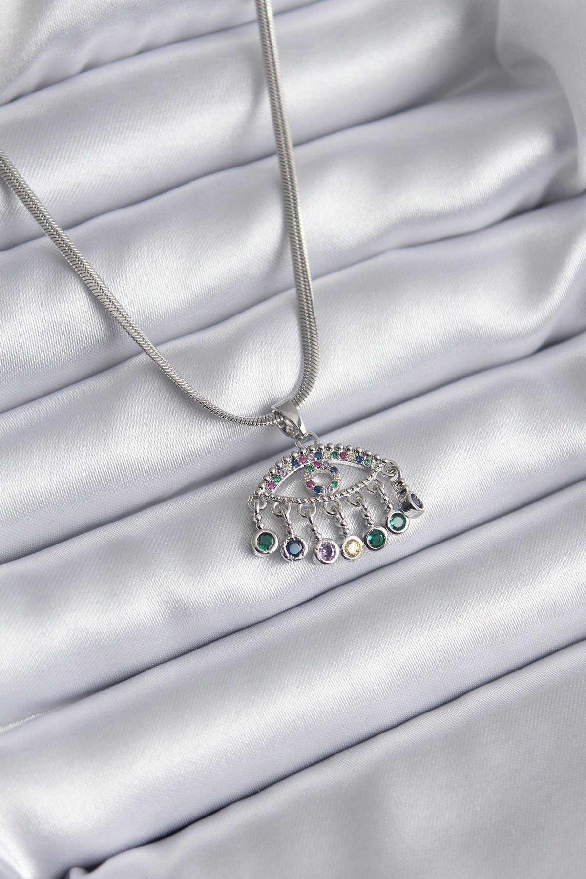 316L Steel Silver Color Italian Chain Zircon Stone Eye Figure Women's Necklace