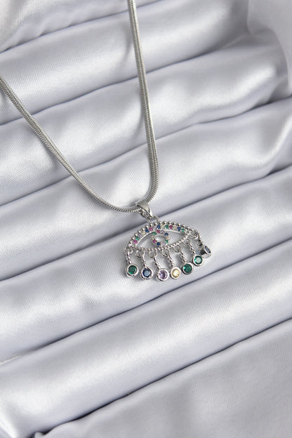 316L Steel Silver Color Italian Chain Zircon Stone Eye Figure Women's Necklace