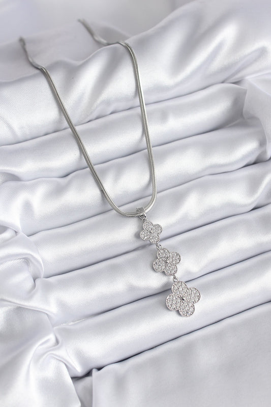 316L Steel Silver Color Italian Chain Zircon Stone Clover Model Women's Necklace