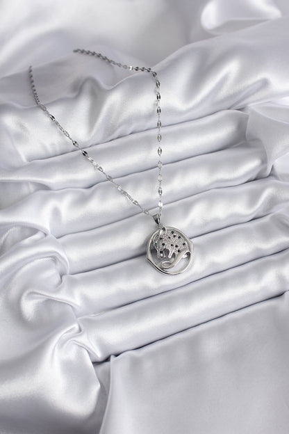 316L Çelik Gümüş Renk Zirkon Taşlı Jaguar Model Kadın Kolye