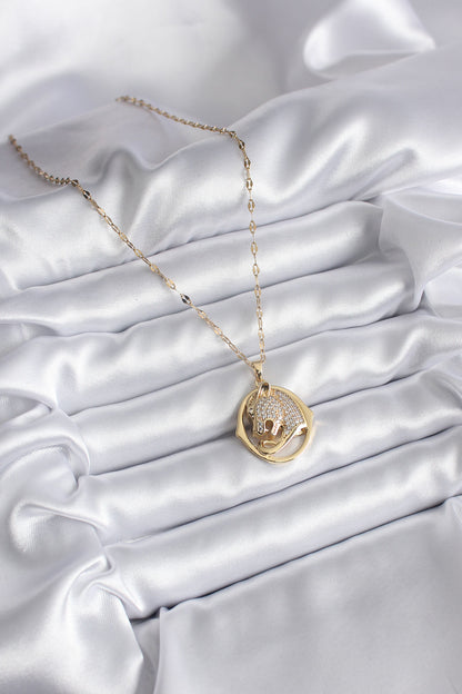 316L Çelik Gold Renk Zirkon Taşlı Jaguar Model Kadın Kolye