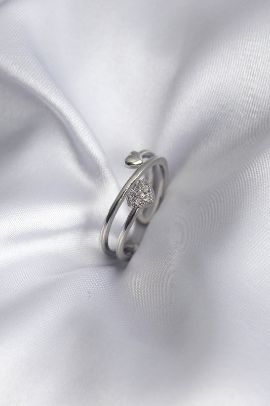 Brass Silver Color Zircon Stone Detail Heart Model Women's Ring