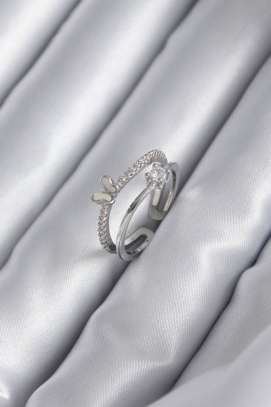 Brass Silver Color Zircon Stone Butterfly Model Women's Ring