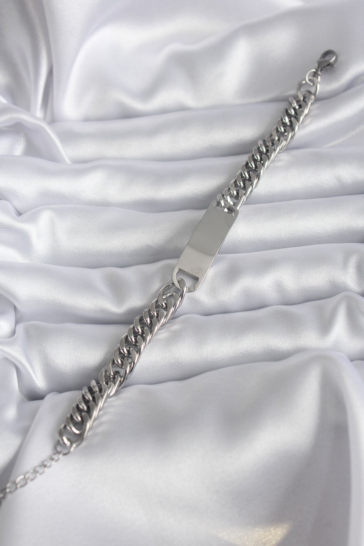 316L Steel Silver Color Name Writable Plate Model Women's Bracelet