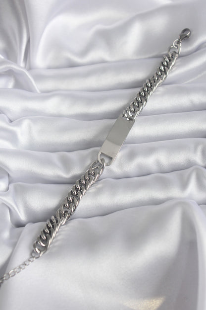 316L Steel Silver Color Name Writable Plate Model Women's Bracelet