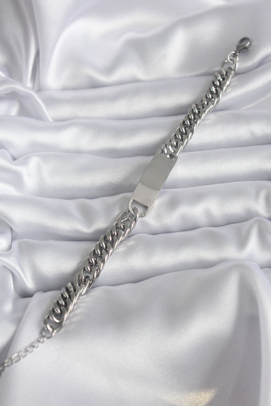 316L Steel Silver Color Name Writable Plate Model Women's Bracelet