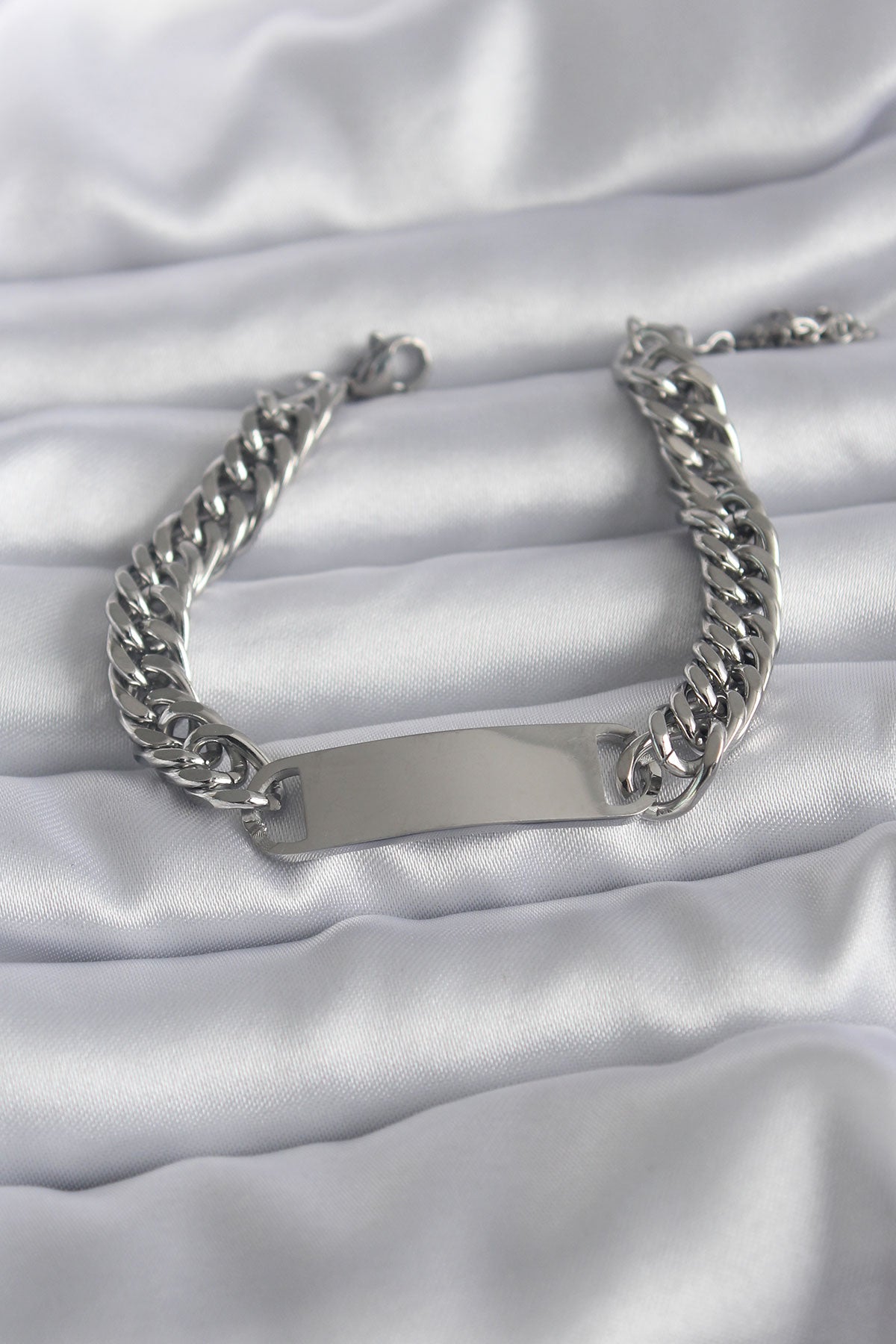 316L Steel Silver Color Name Writable Plate Model Women's Bracelet