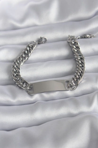 316L Steel Silver Color Name Writable Plate Model Women's Bracelet