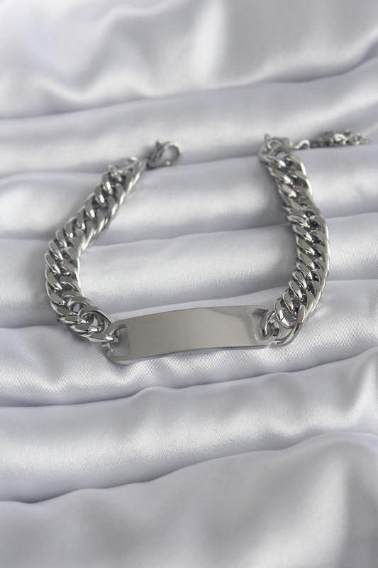 316L Steel Silver Color Name Writable Plate Model Women's Bracelet