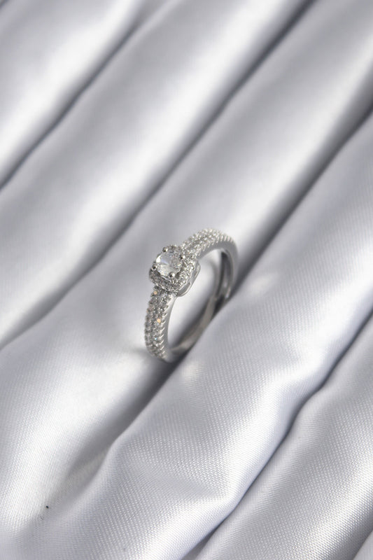 Brass Silver Color Zircon Stone Women's Ring