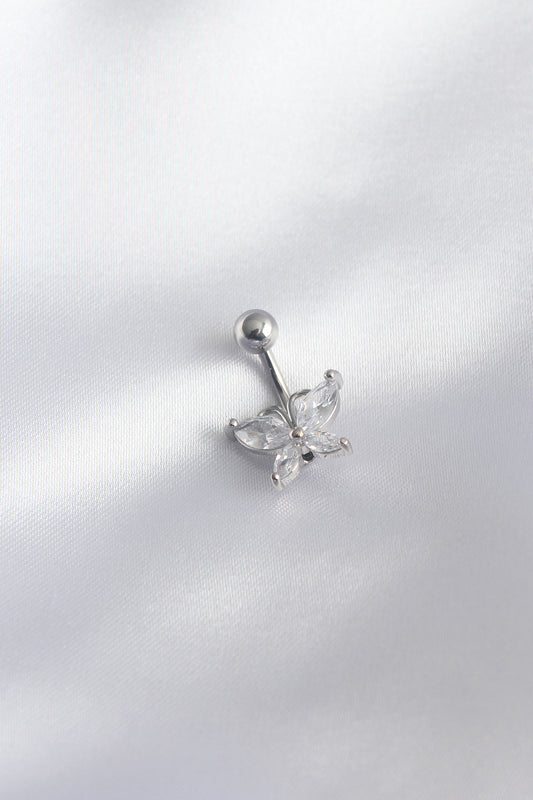 316L Cerrahi Çelik Gümüş Renk Zirkon Taş Kelebek Model Kadın Göbek Piercing