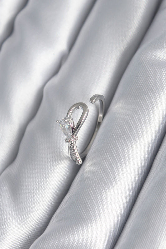 Brass Silver Color Zircon Stone Detail Ribbon Model Women's Ring