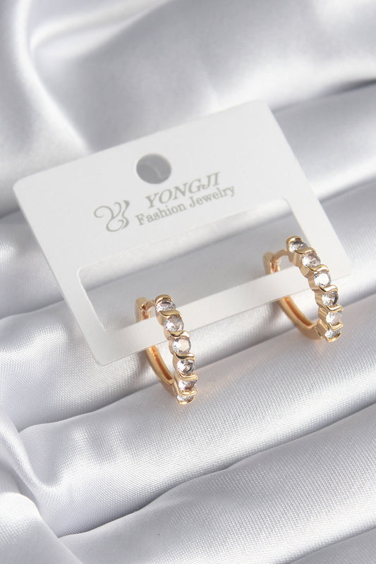 Brass Gold Color Zircon Stone Hoop Model Women's Earrings