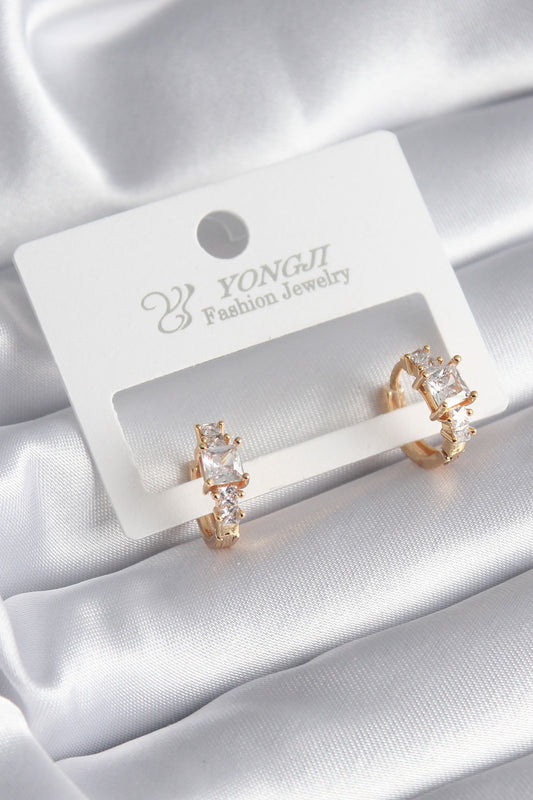 Brass Gold Color Zircon Stone Women's Earrings