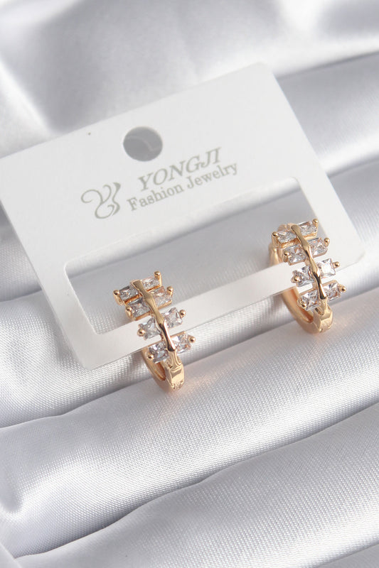 Brass Gold Color Zircon Stone Women's Earrings