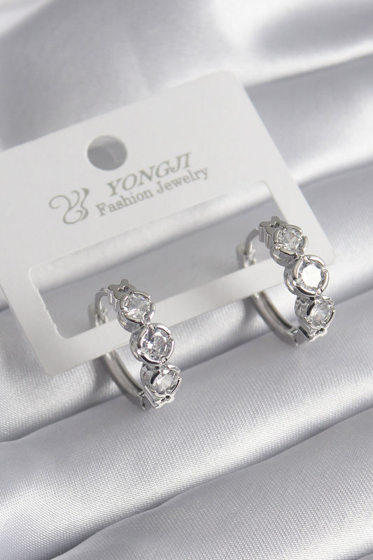 Brass Gold Color Zircon Stone Heart Detail Women's Earrings