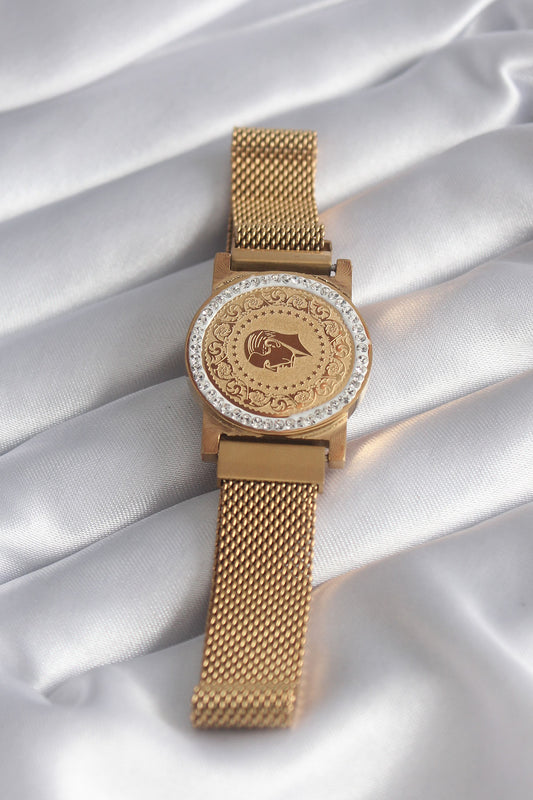 316L Steel Gold Color Magnetic Mesh Zircon Stone Quarter Gold Model Women's Bracelet