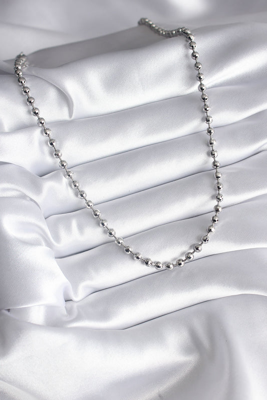 Brass Silver Color Ball Detail Women's Necklace