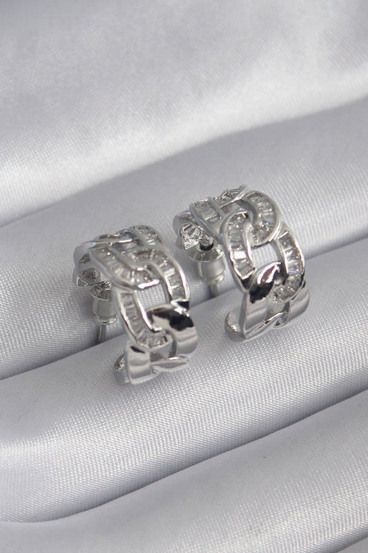 Brass Silver Color Zircon Stone Chain Model Women's Earrings