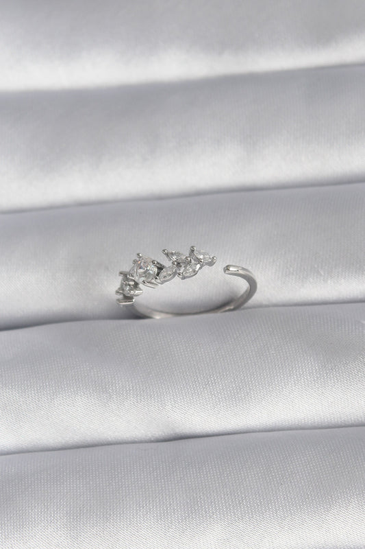 Brass Silver Color Zircon Stone Flower Model Women's Ring