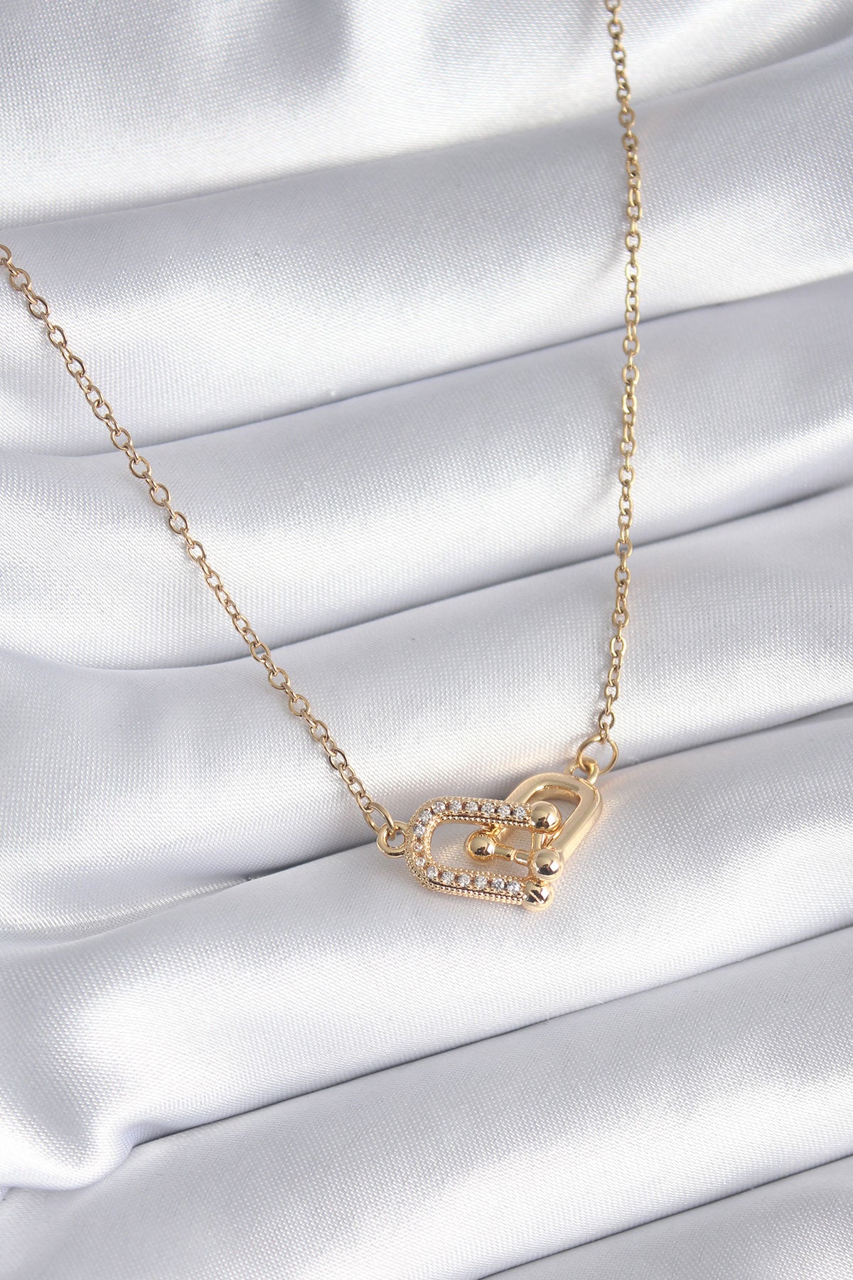 316L Çelik Gold Renk Zirkon Taşlı Model Kadın Kolye