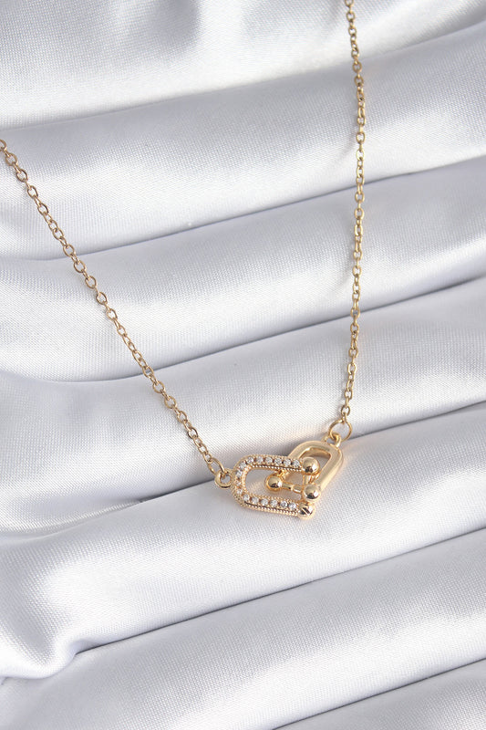 316L Çelik Gold Renk Zirkon Taşlı Model Kadın Kolye