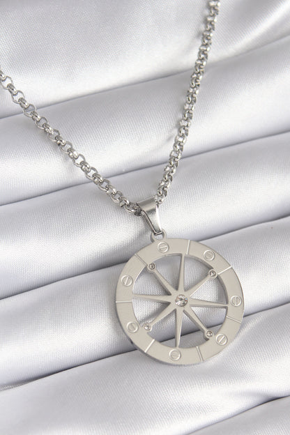 316L Steel Silver Color Zircon Stone Dream Catcher Model Peeping Detail Women's Necklace