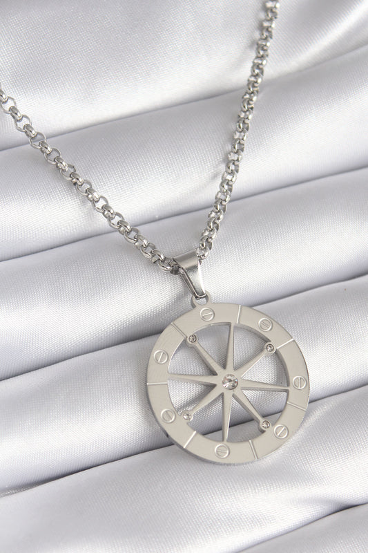 316L Steel Silver Color Zircon Stone Dream Catcher Model Peeping Detail Women's Necklace